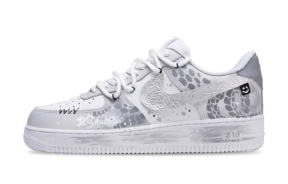Custom Air Force 1 Shoes Silver Gray Snake Dance