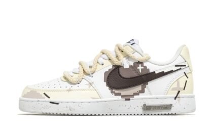 Custom Court Shoes Beige Brown Pixel Heart
