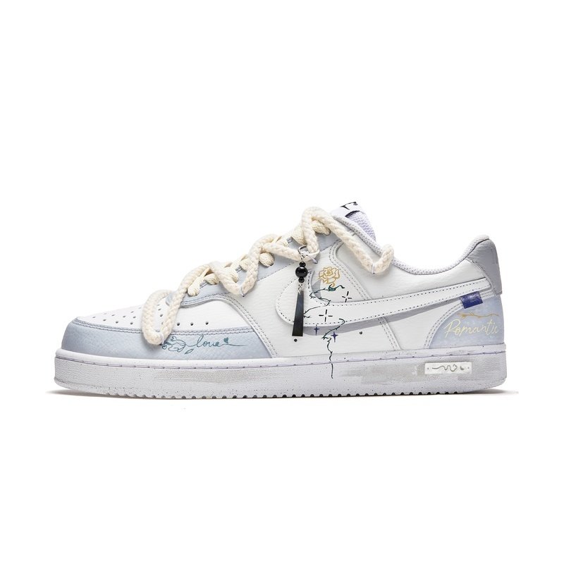 Custom Court Shoes White Gray Vintage Romance