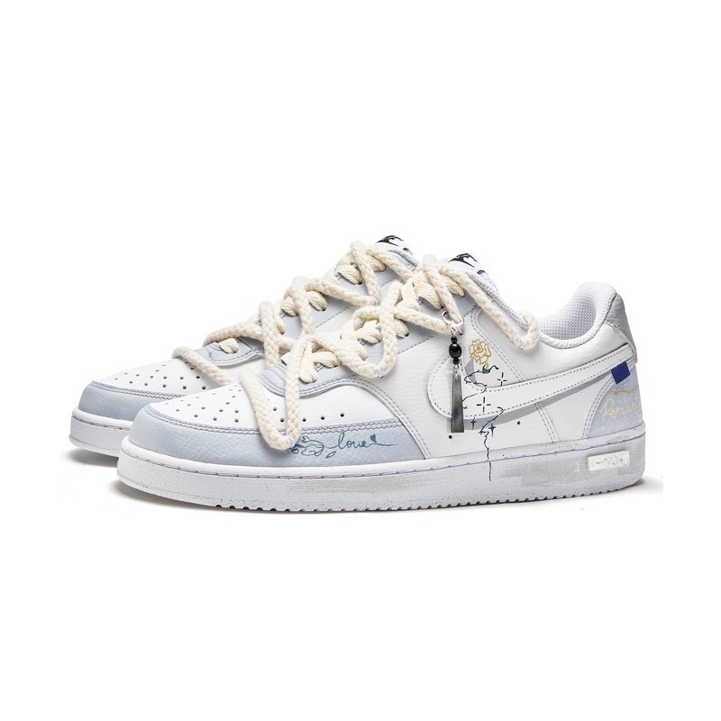 Custom Court Shoes White Gray Vintage Romance - Image 3